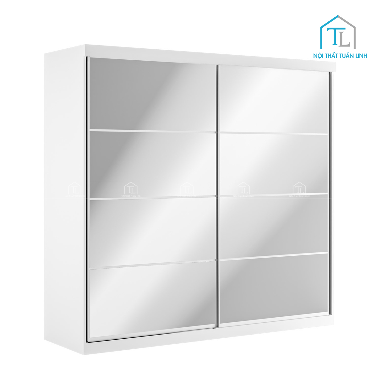 Tủ quần áo cửa lùa màu trắng 2 cánh gương hiện đại