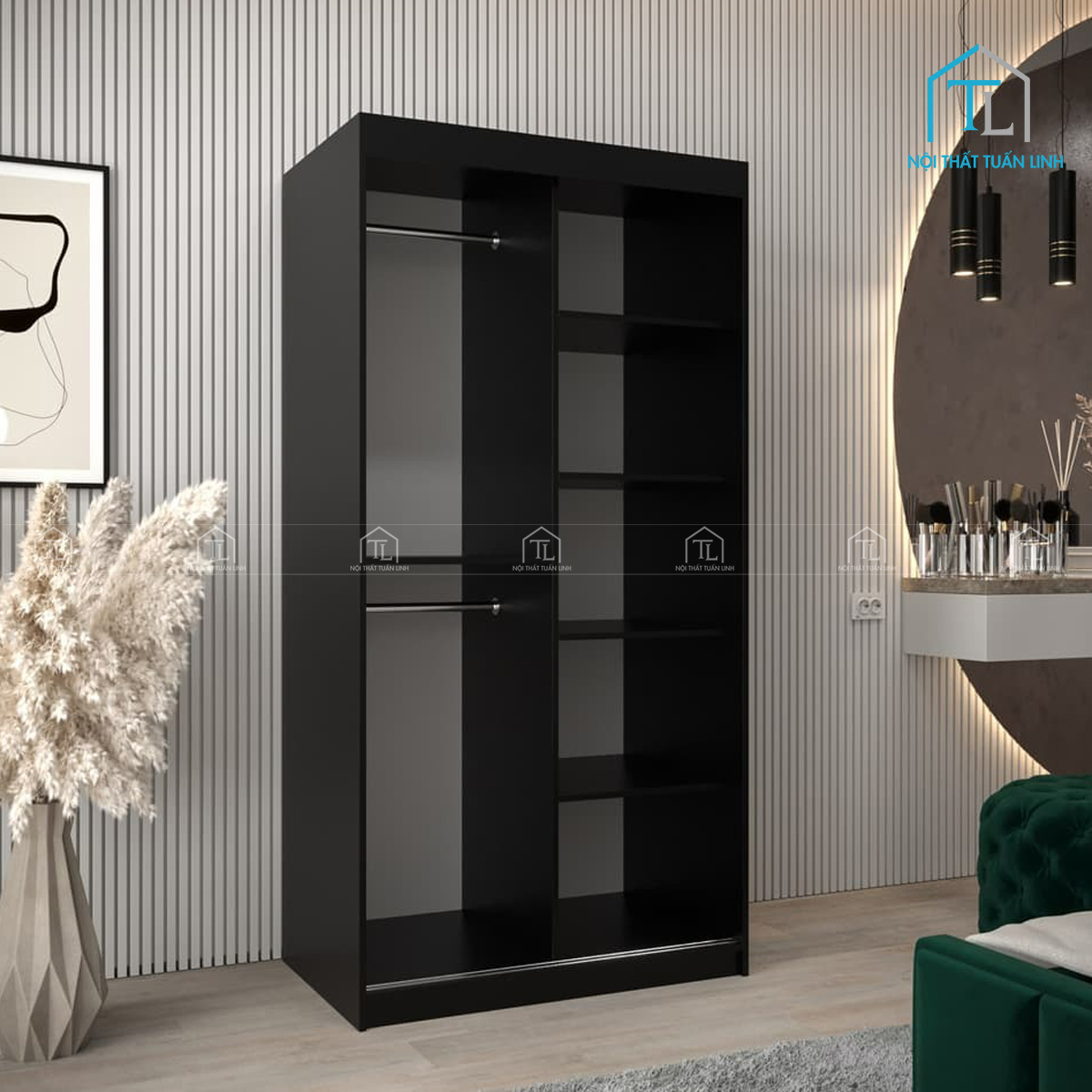 Tủ quần áo cửa lùa kính trong gỗ MDF hiện đại