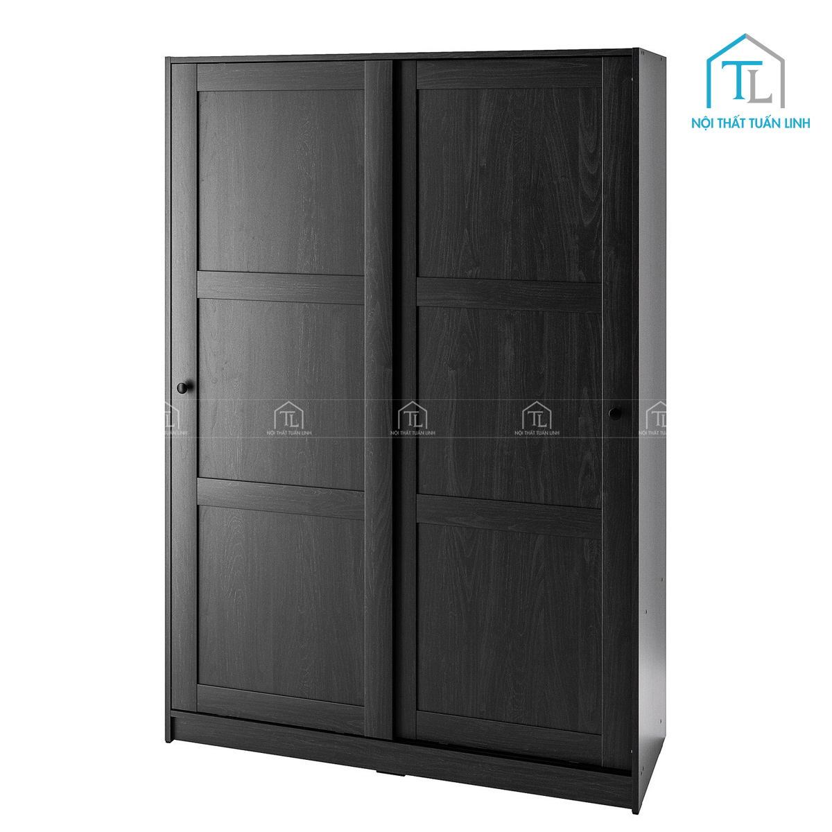 Tủ quần áo cửa lùa màu đen vân gỗ MDF thiết kế gọn gàng hiện đại