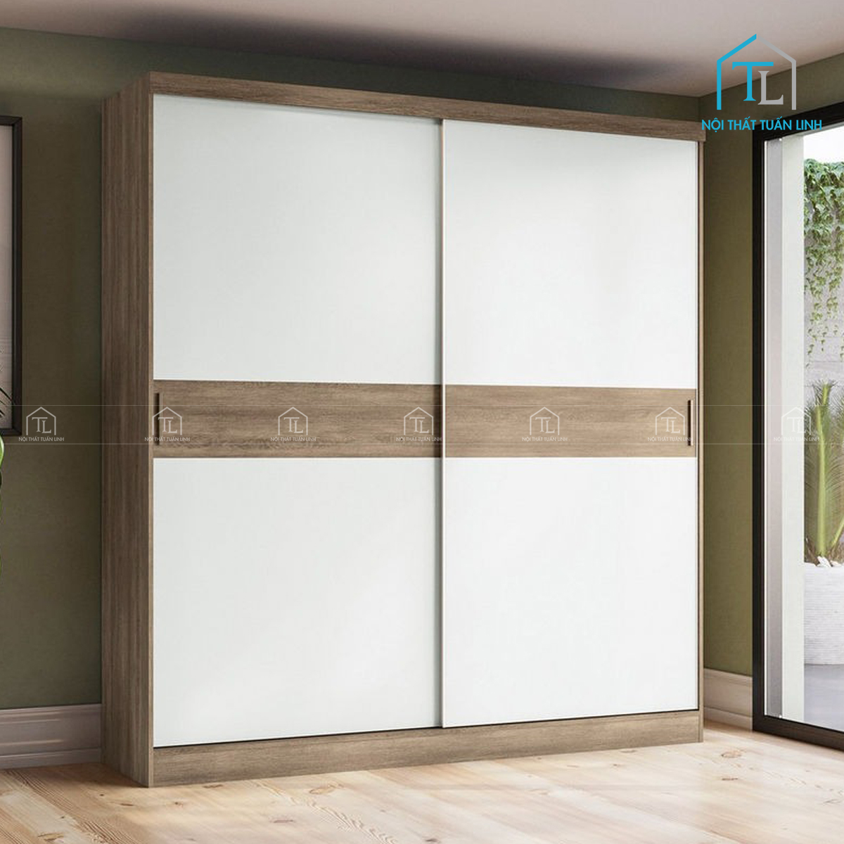 Tủ quần áo cửa lùa MDF thiết kế hiện đại kèm kệ và ngăn kéo