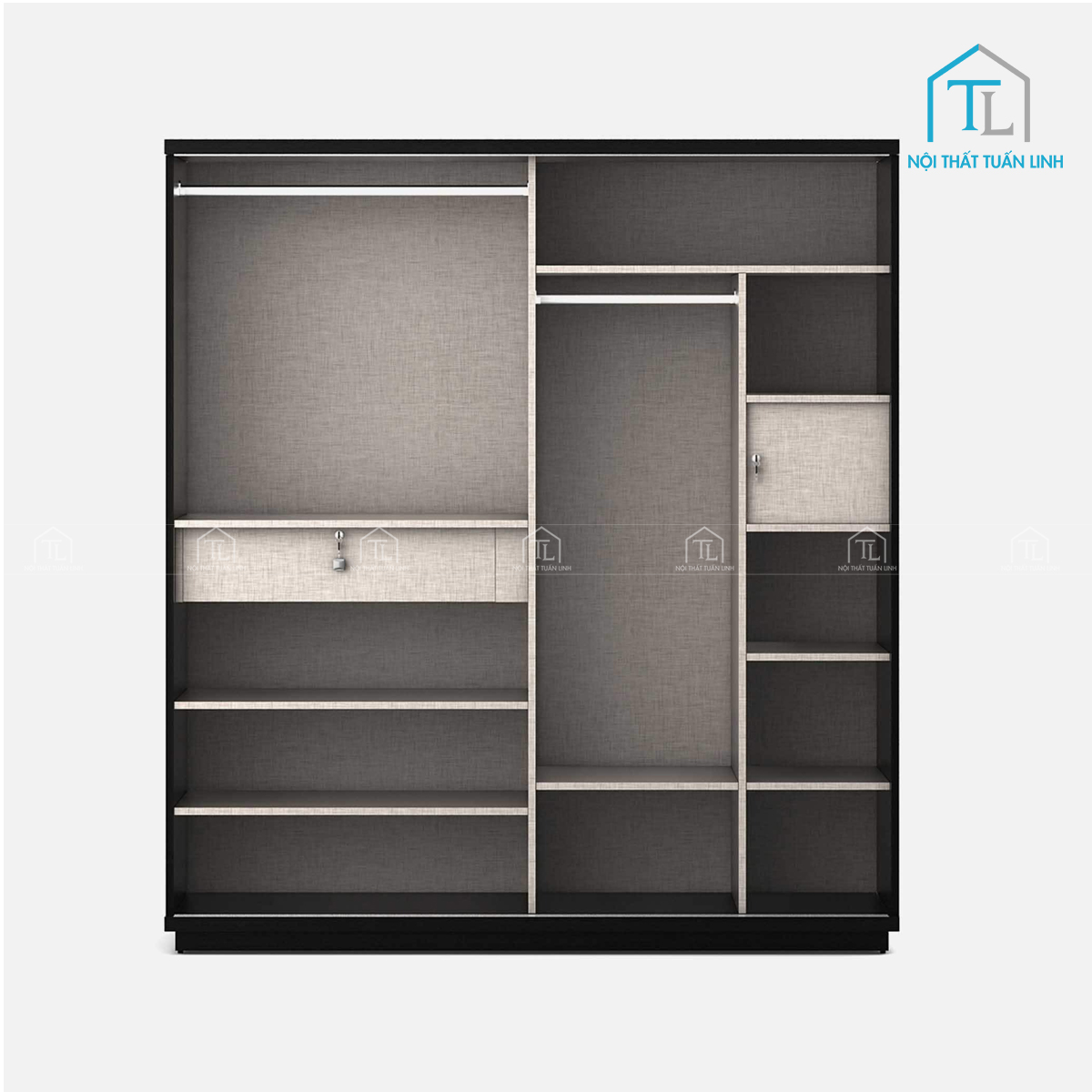 Tủ quần áo cửa lùa MDF vân gỗ tích hợp ngăn kéo tiện lợi