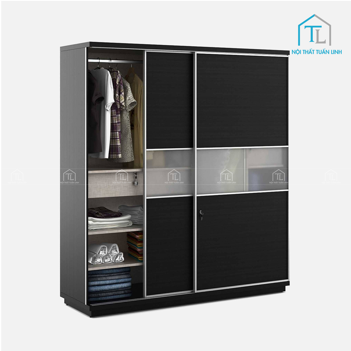 Tủ quần áo cửa lùa MDF vân gỗ tích hợp ngăn kéo tiện lợi