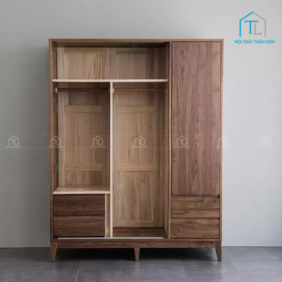 Tủ quần áo cửa lùa gỗ óc chó tự nhiên cao cấp