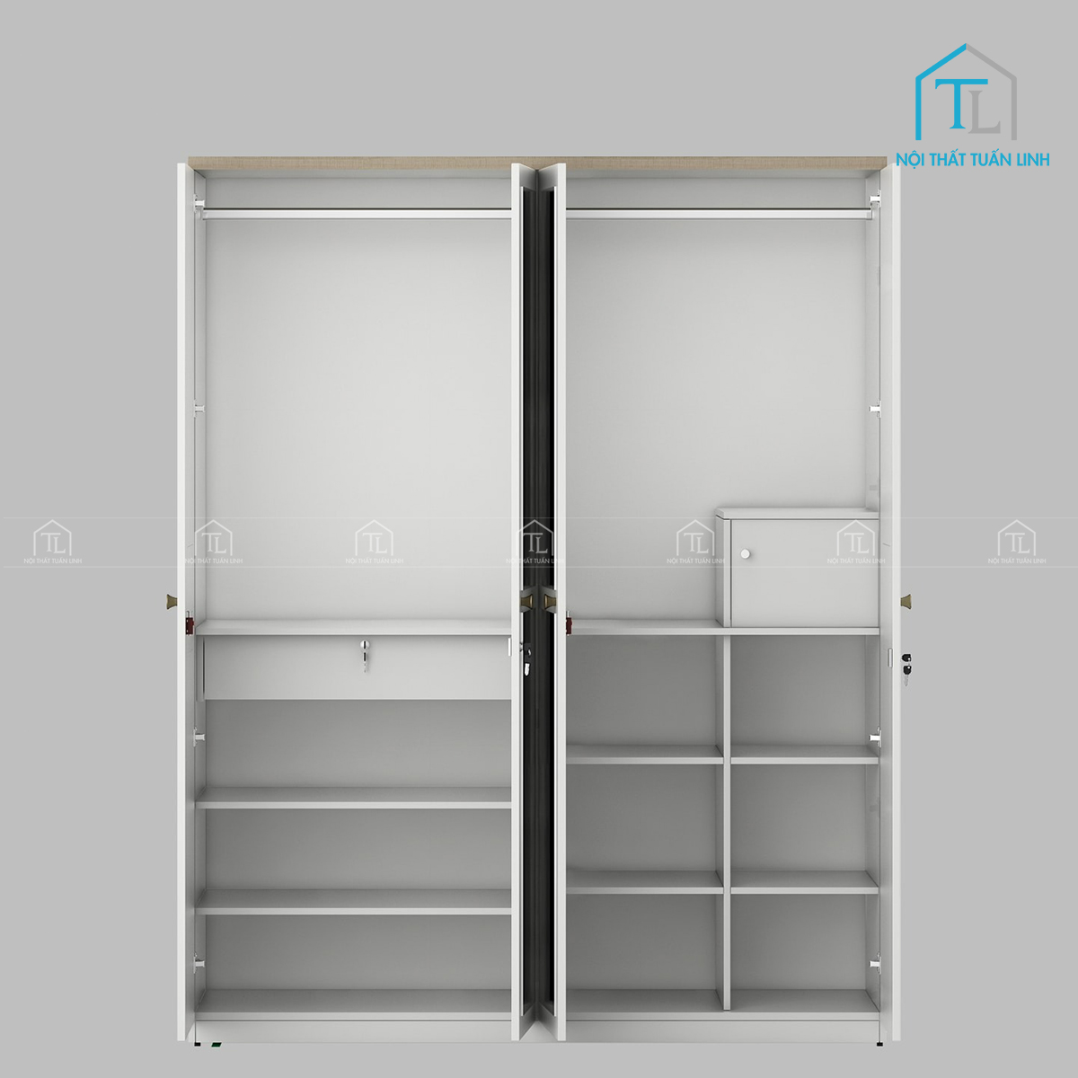 Tủ quần áo gỗ công nghiệp 4 cánh có gương phong cách hiện đại