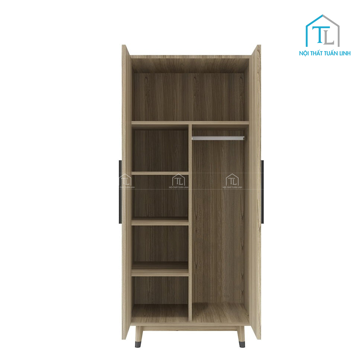 Tủ quần áo gỗ MDF màu vân gỗ tự nhiên 2 cánh thiết kế cao gọn