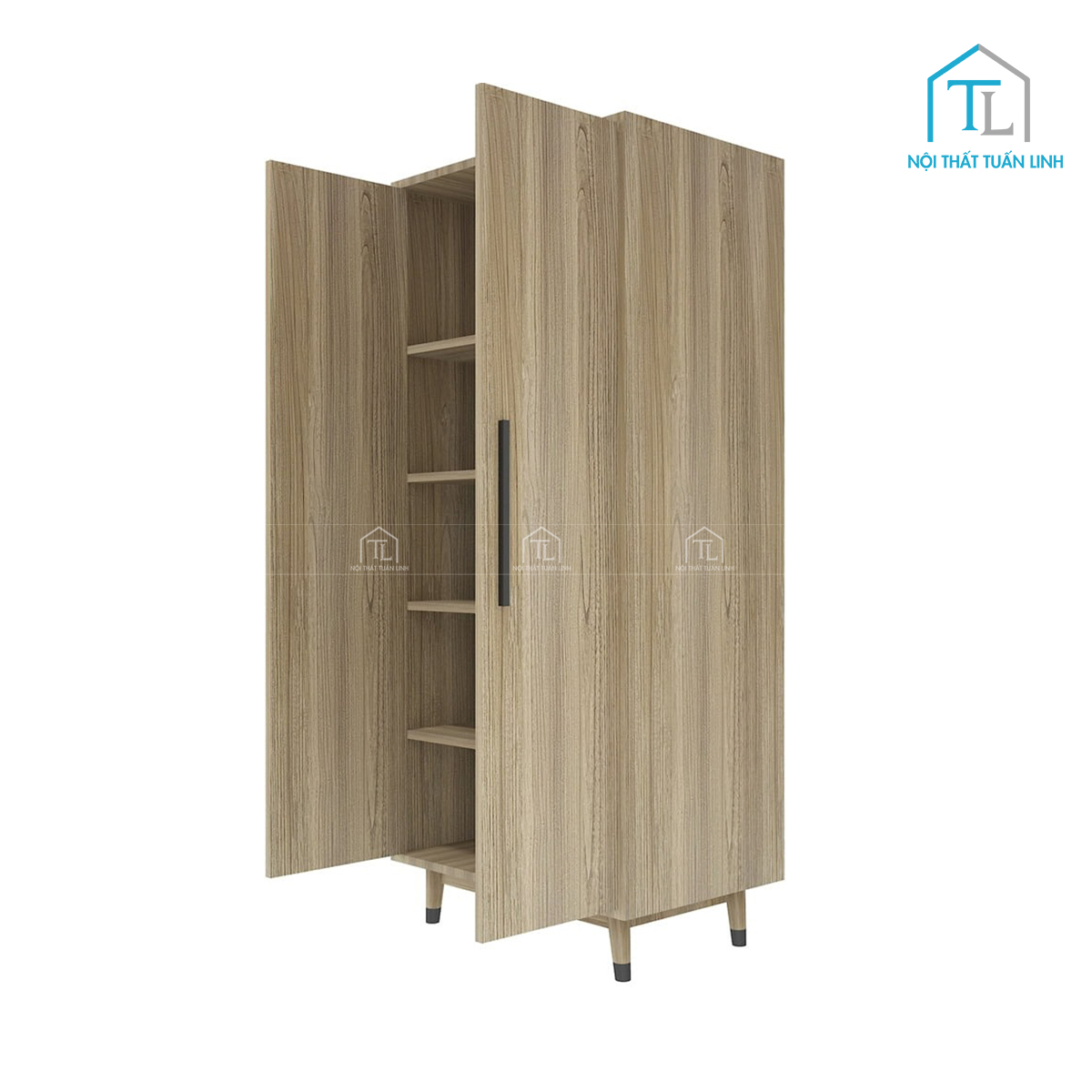 Tủ quần áo gỗ MDF màu vân gỗ tự nhiên 2 cánh thiết kế cao gọn
