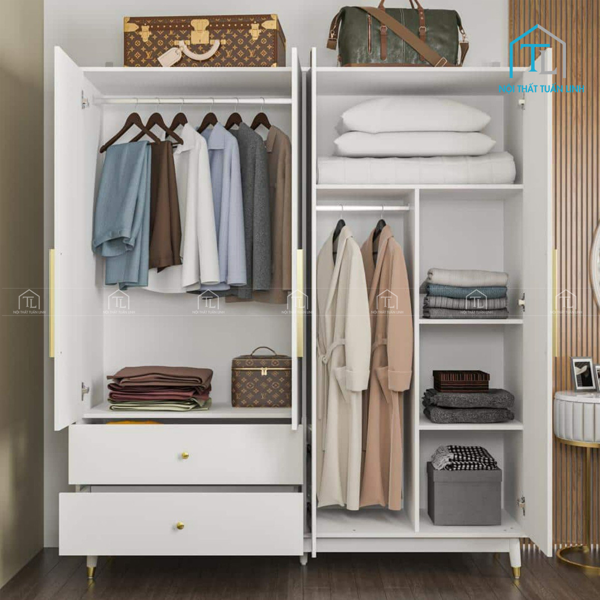 Tủ quần áo gỗ mdf màu trắng 1 cánh gương – thiết kế hiện đại, nhiều ngăn lưu trữ (1m8 x 2m)