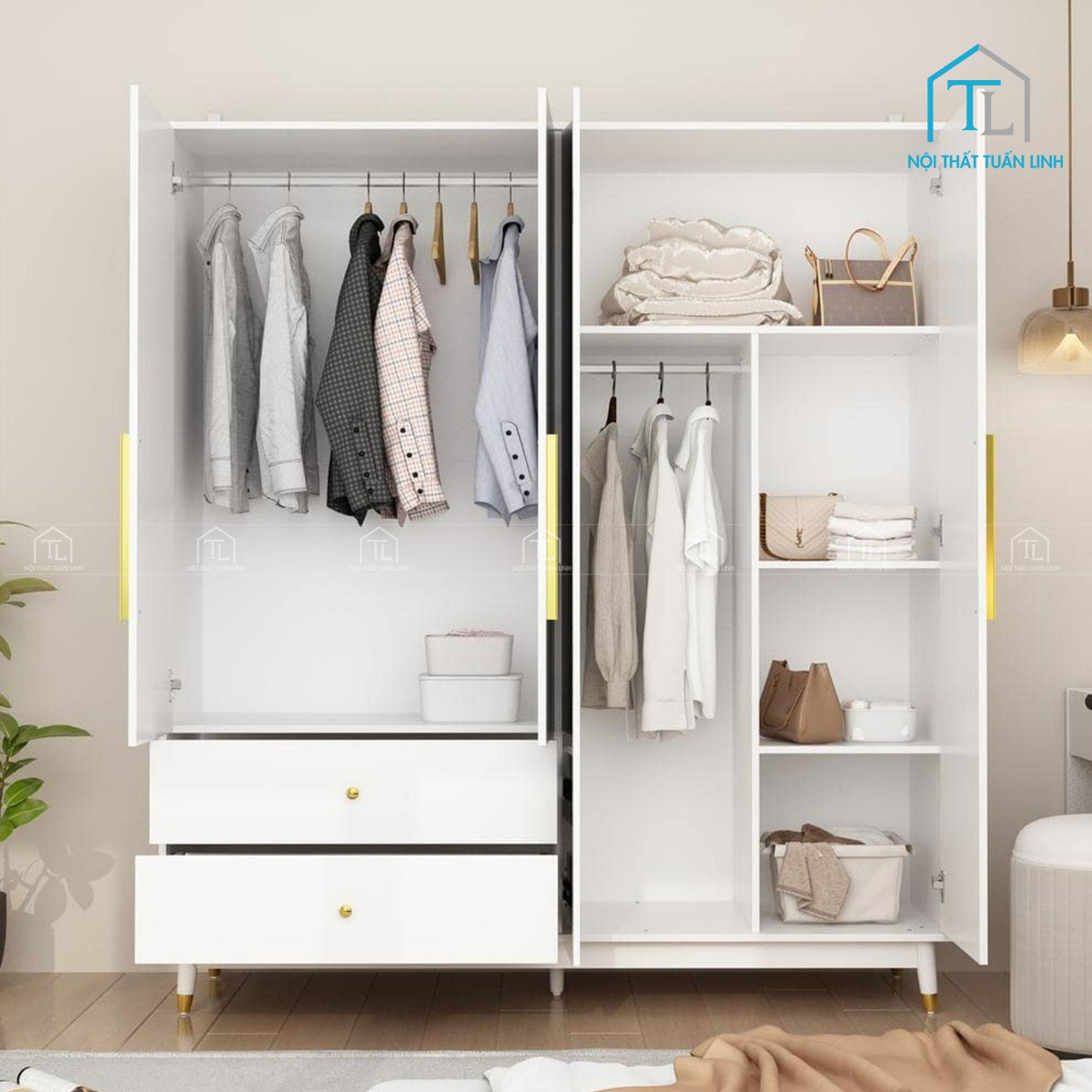 Tủ quần áo gỗ mdf màu trắng 1 cánh gương – thiết kế hiện đại, nhiều ngăn lưu trữ (1m8 x 2m)