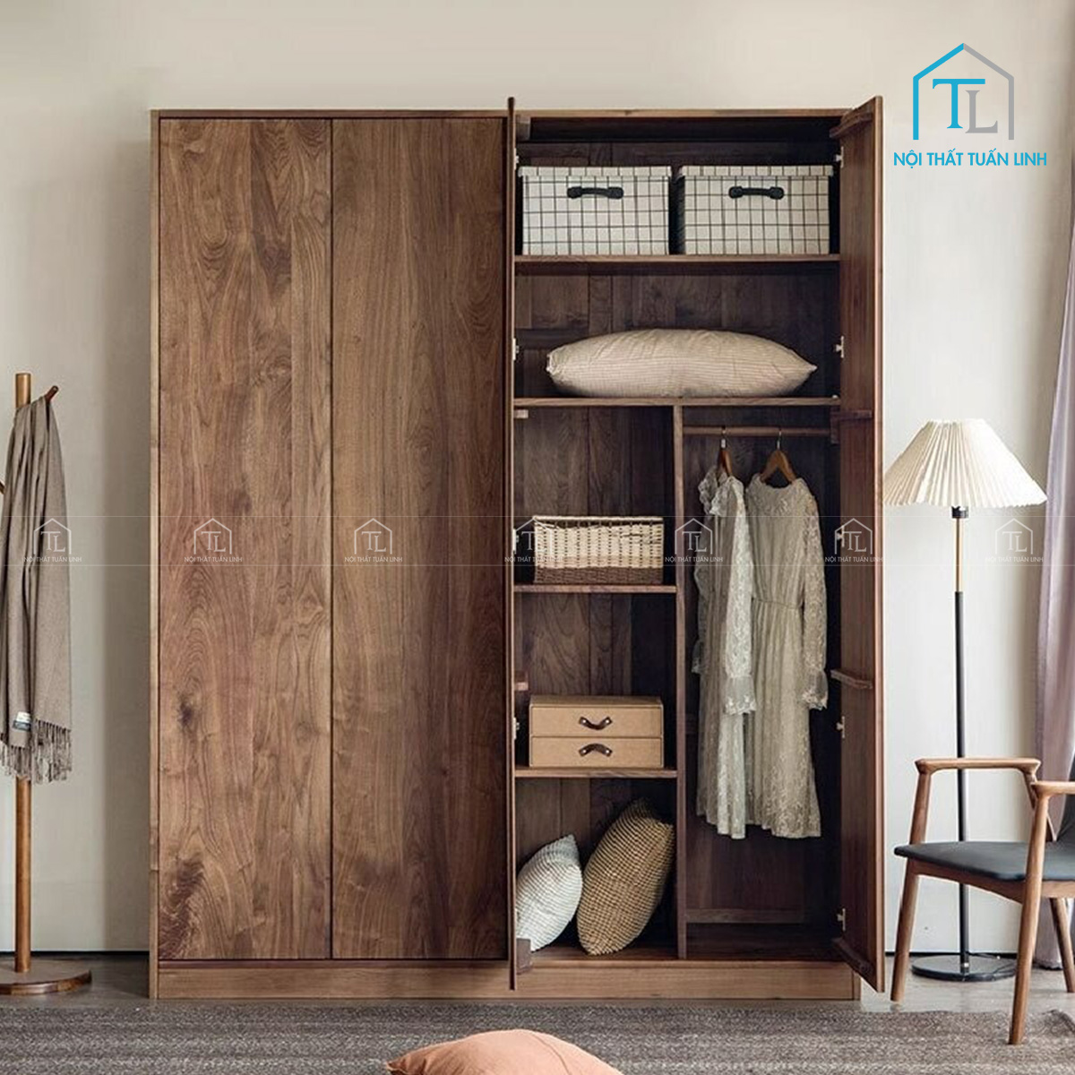 Tủ quần áo gỗ óc chó cáo cấp thiết kế hiện đại