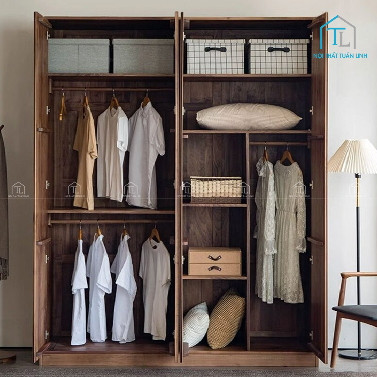 Tủ quần áo gỗ óc chó cáo cấp thiết kế hiện đại