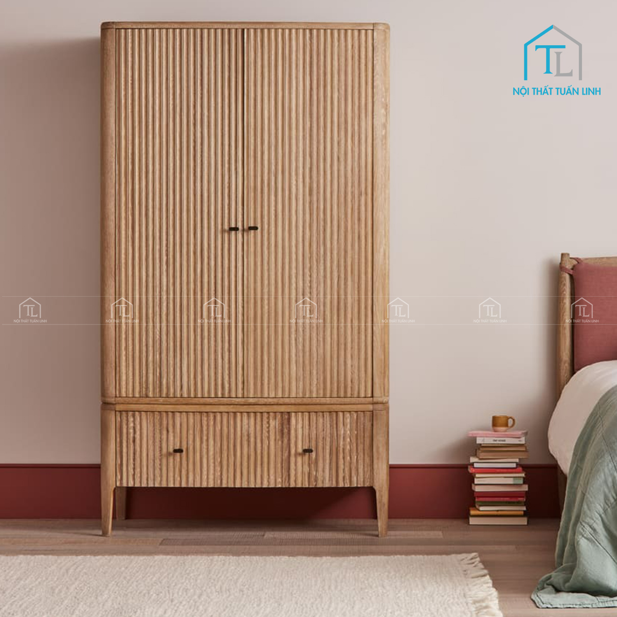 Tủ quần áo gỗ sồi phong cách cổ điển thiết kế thanh lịch