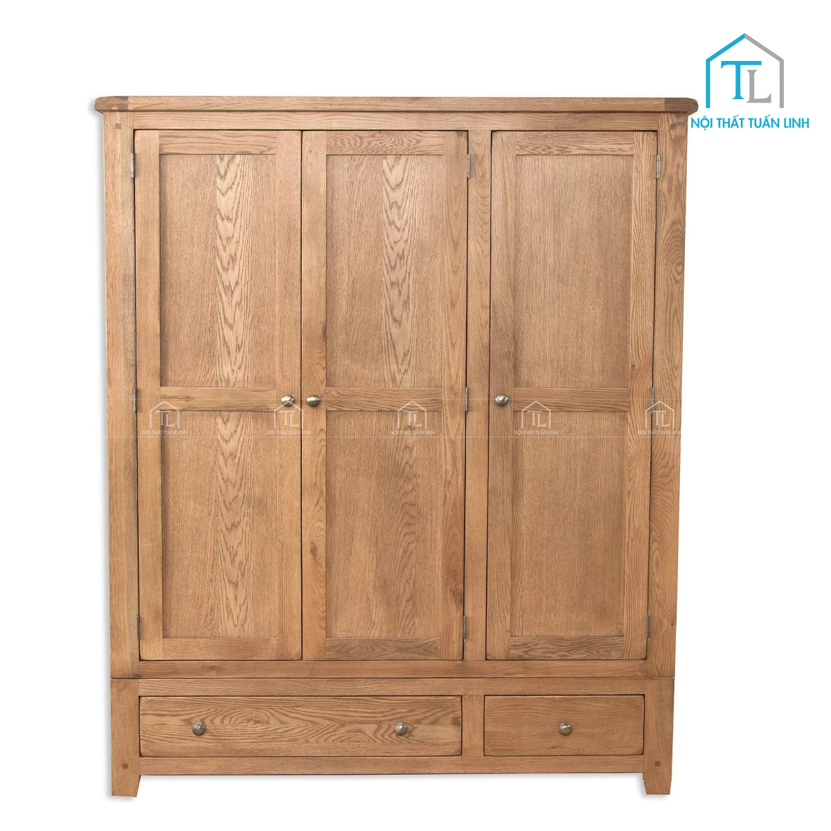 Tủ quần áo gỗ sồi tự nhiên 3 cánh 2 ngăn kéo