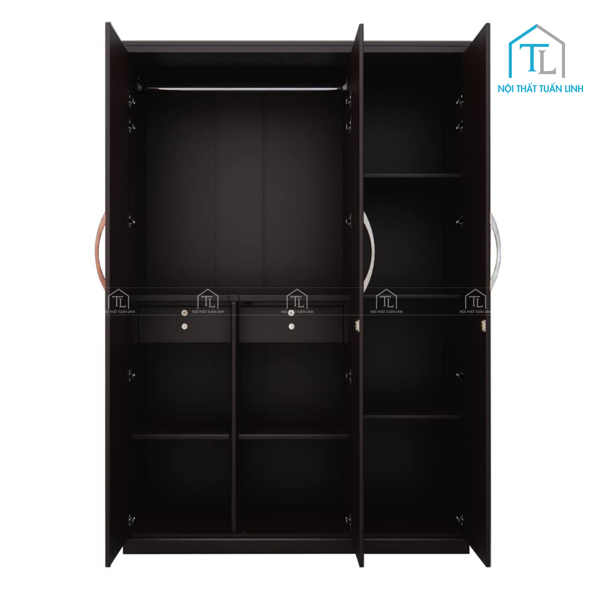 Tủ quần áo MDF 3 cánh màu walnut sơn pu, phong cách hiện đại