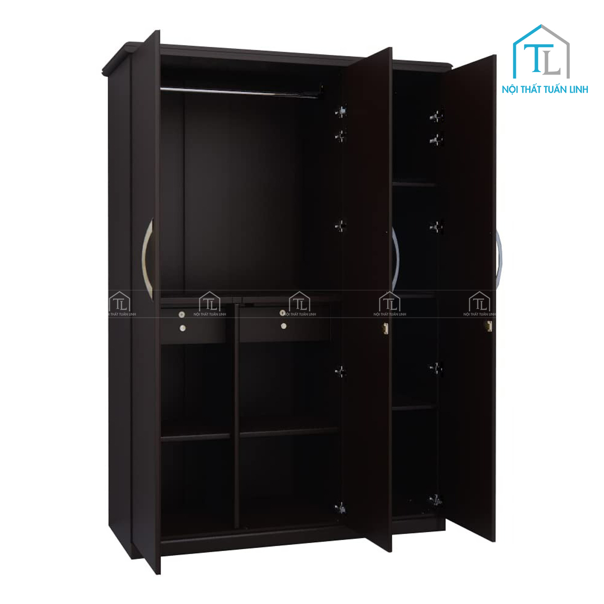 Tủ quần áo MDF 3 cánh màu walnut sơn pu, phong cách hiện đại