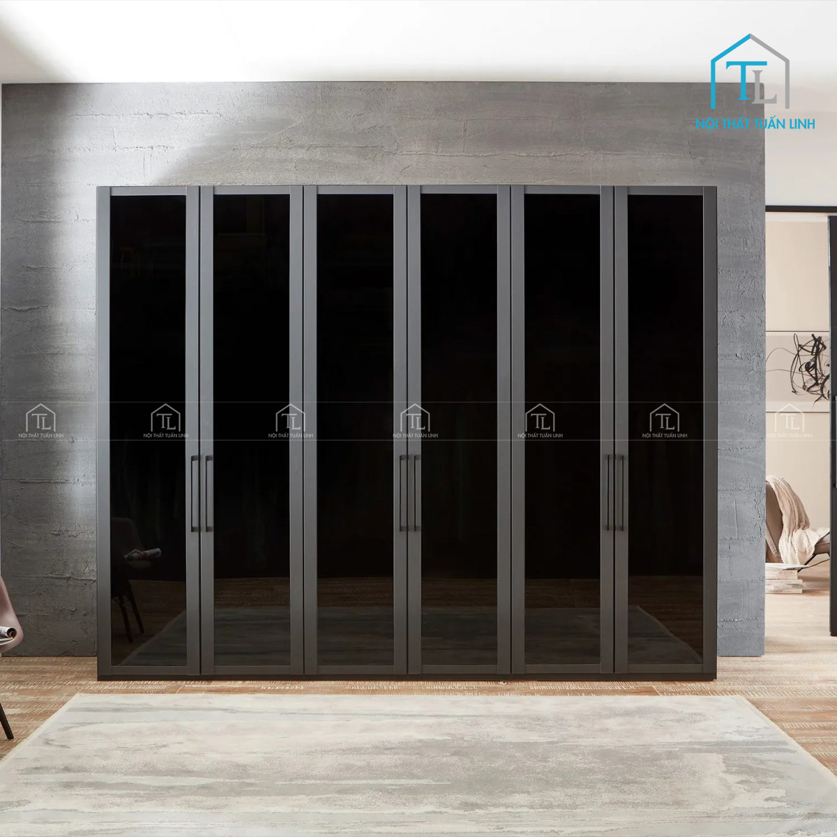 Tủ quần áo MDF 6 cánh kính thiết kế hiện đại cao cấp