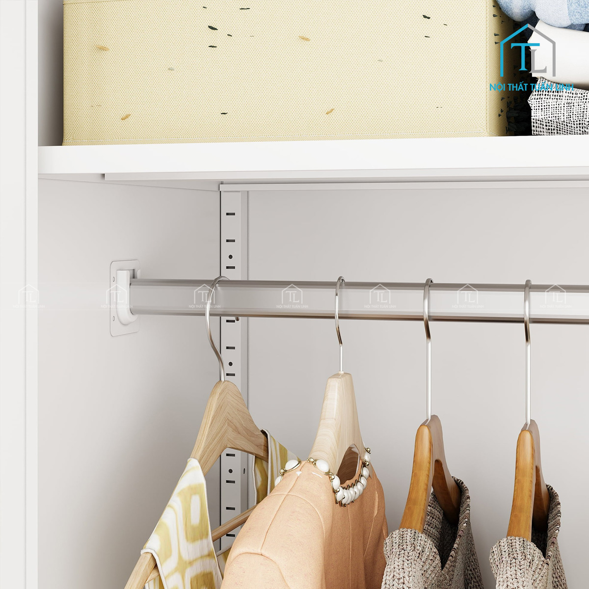 Tủ quần áo MDF sơn trắng 2 cánh – tích hợp thanh treo & kệ đa năng
