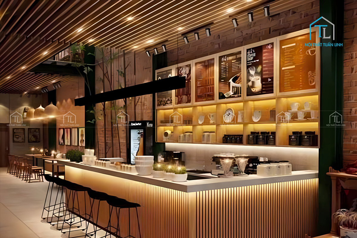 Thiết kế nội thất quán cafe phong cách công nghiệp kết hợp ánh sáng nghệ thuật