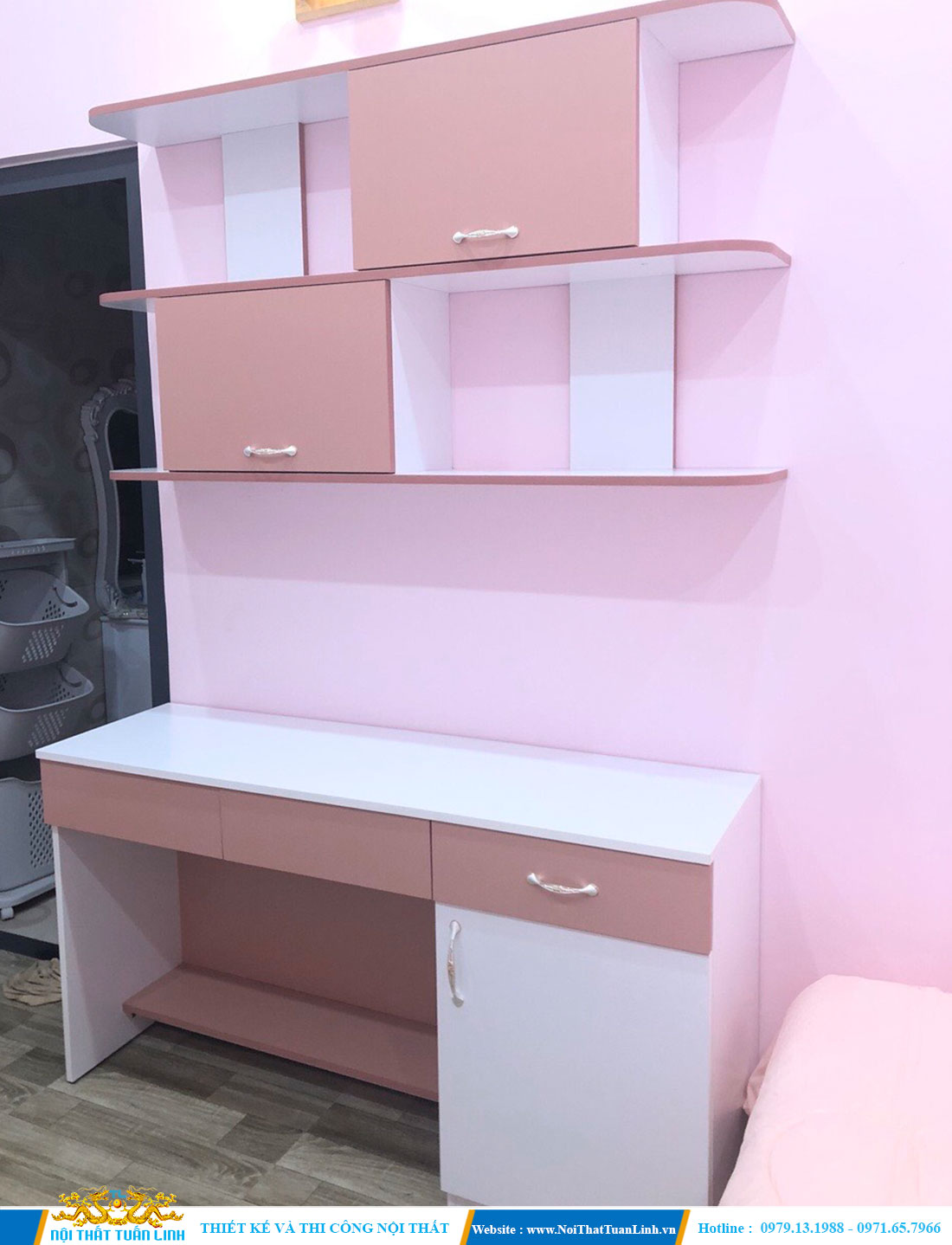 Thiết kế thi công nội thất phòng ngủ với tone màu hồng nhẹ nhàng