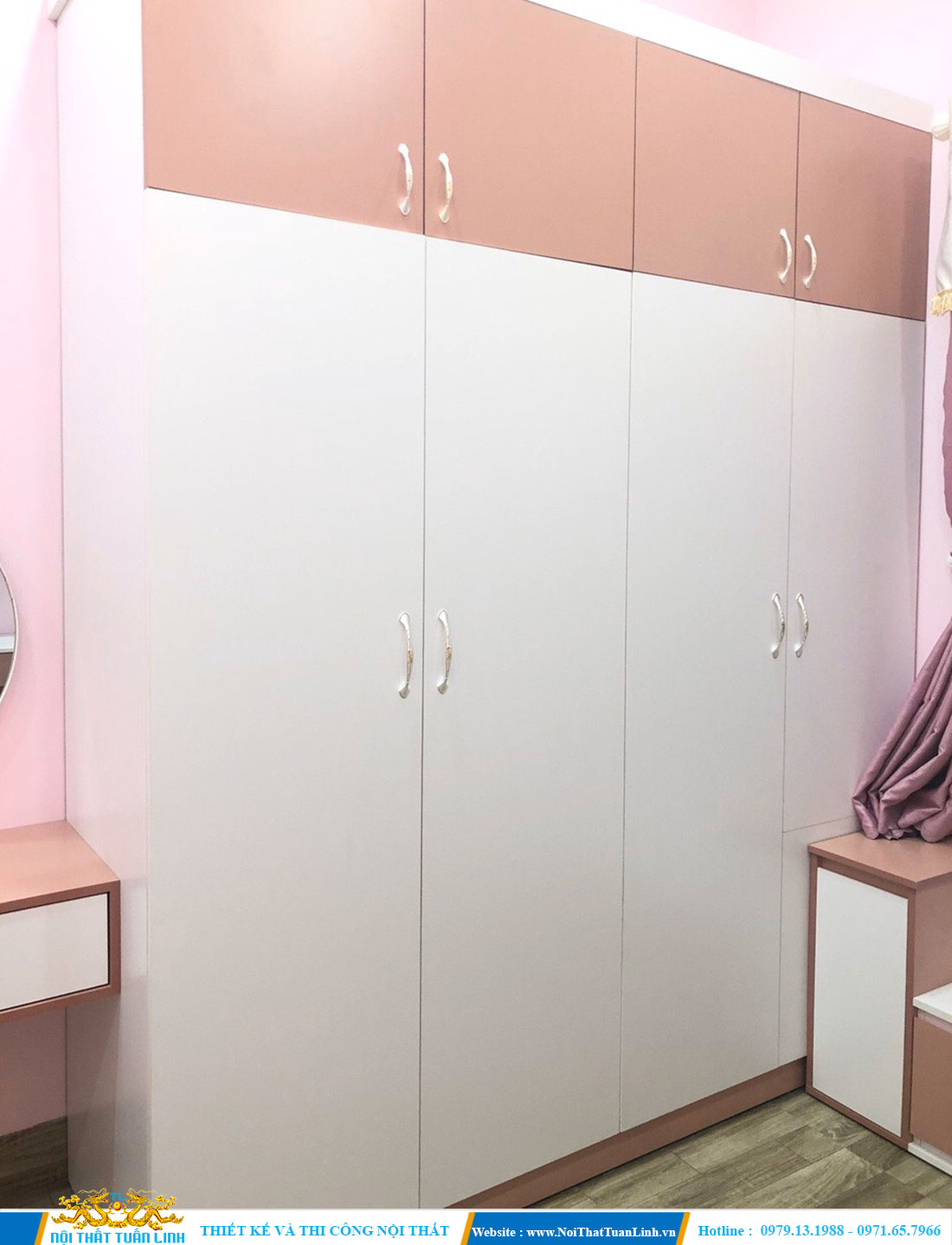 Thiết kế thi công nội thất phòng ngủ với tone màu hồng nhẹ nhàng