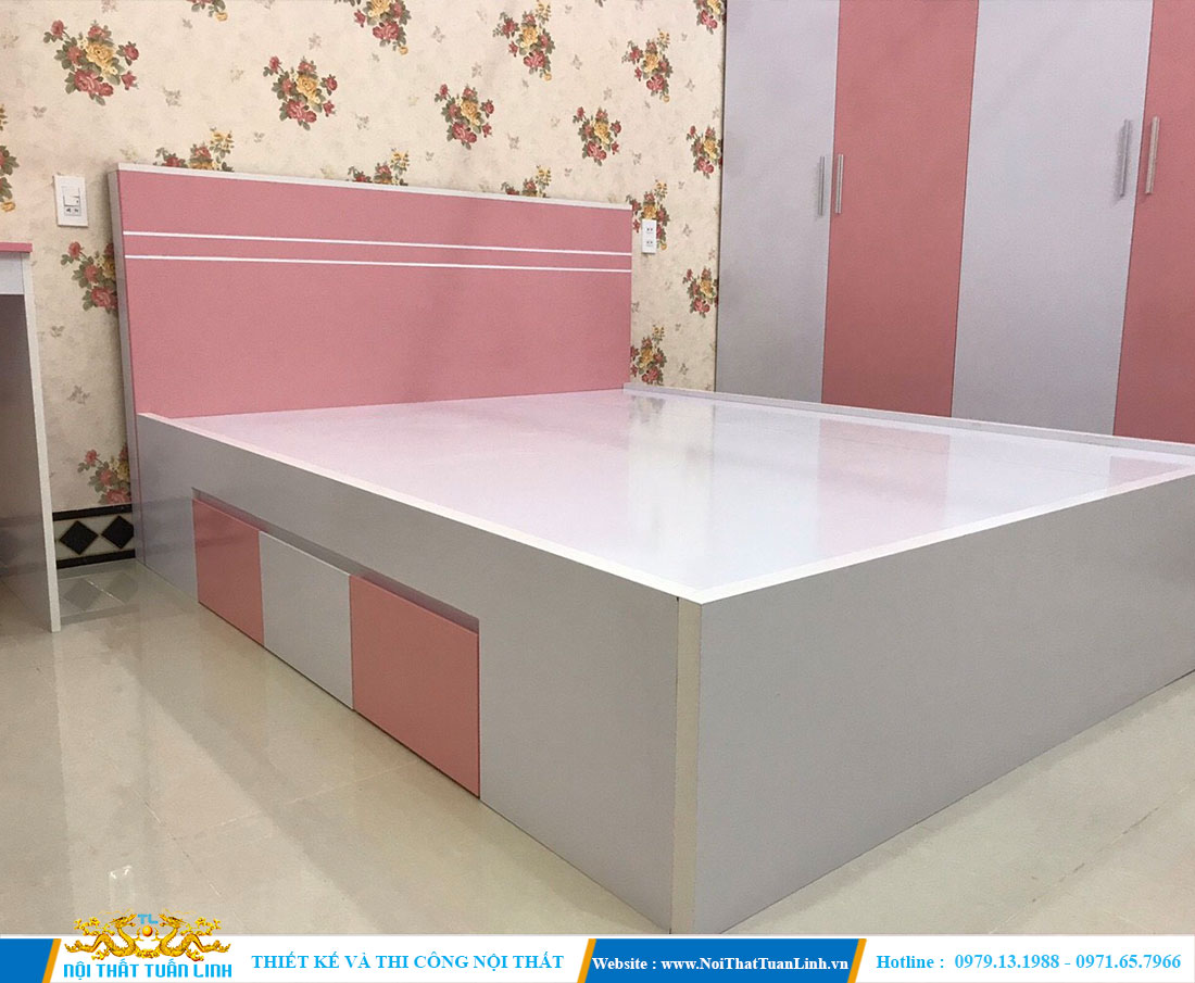 Thiết kế thi công nội thất phòng ngủ với tone màu hồng nhẹ nhàng