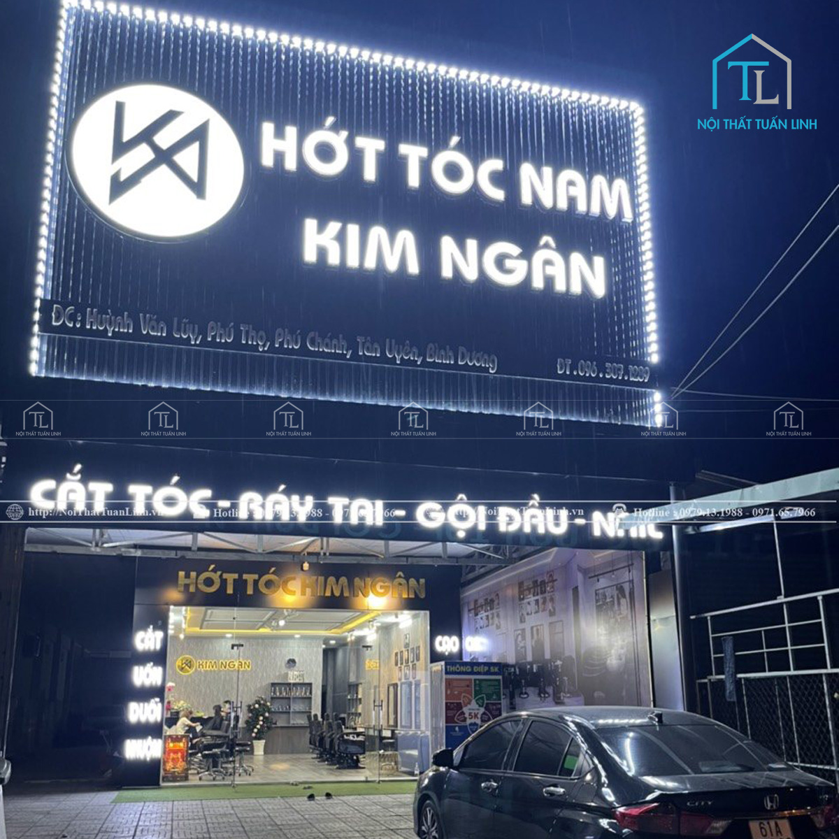 Thiết kế thi công nội thất cùng biển hiệu cho salon tóc Kim Ngân